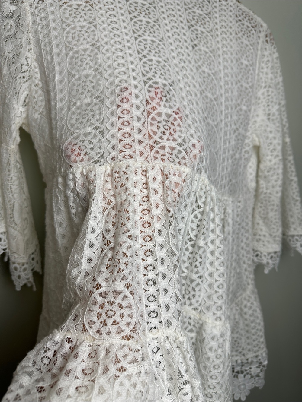 Italy made Embroidered White Lace Peasant Top floral boho hippie daisy feminine - Picture 10 of 10